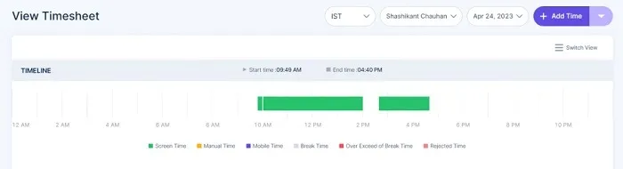 View Timeline for Timesheet page