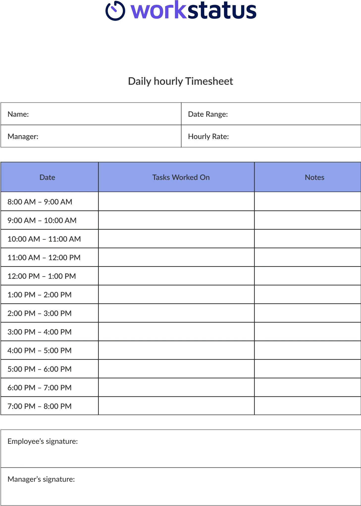 Daily Hourly Timesheet