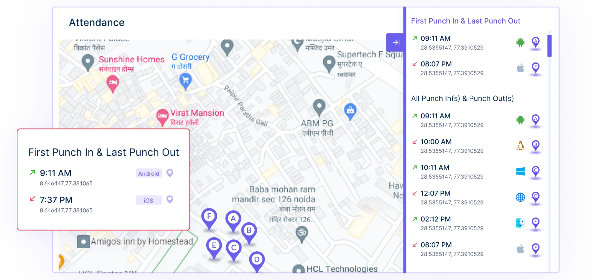 Location analytics feature in Workstatus for tracking working hours and managing employee time across different locations.