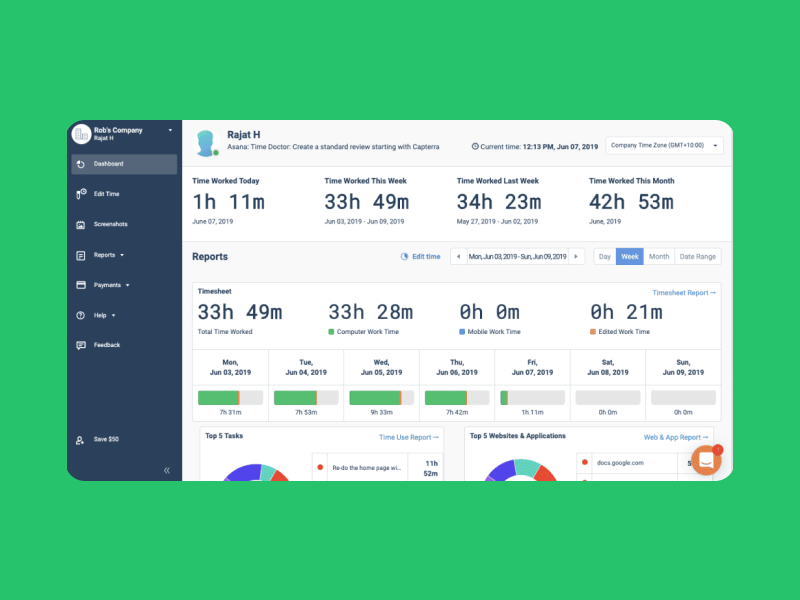 Timedoctor dashboard