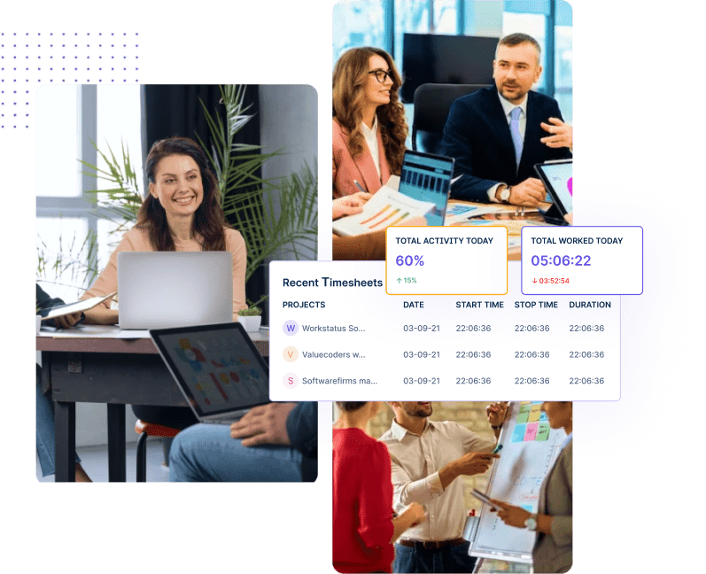 Analytics view of employee monitoring software free version, showcasing features of productivity monitoring software and employee monitor software.