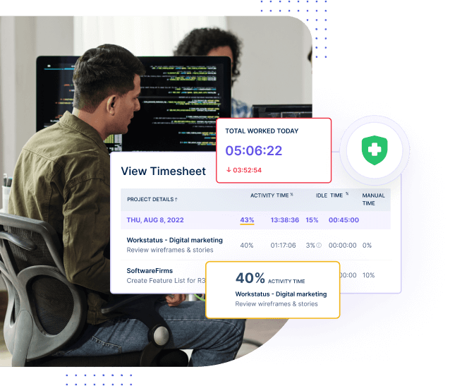 Employee monitoring software dashboard, emphasizing key aspects of employee productivity monitoring software and work tracking software.